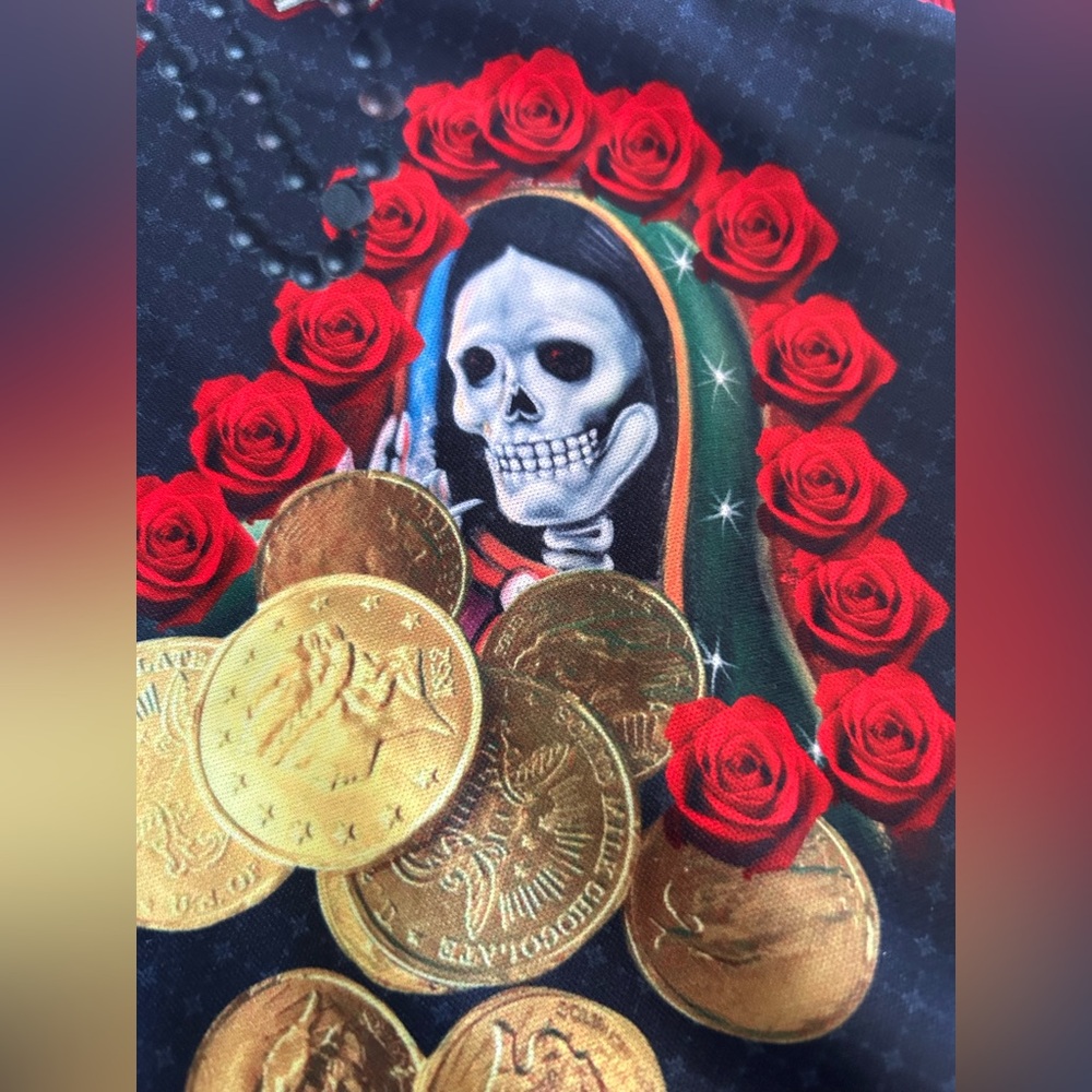 Skull and Roses Hoodie with Gold Accents M